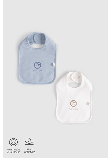 2'li Sıvı Geçirmez Mavi - Ekru Mama Önlüğü Mavi