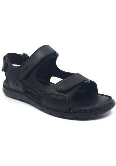 Luis Figo %100 Deri Ortopedik Yazlık Rahat Erkek Ayarlanabilir Sandalet Terlik 39-49 Siyah