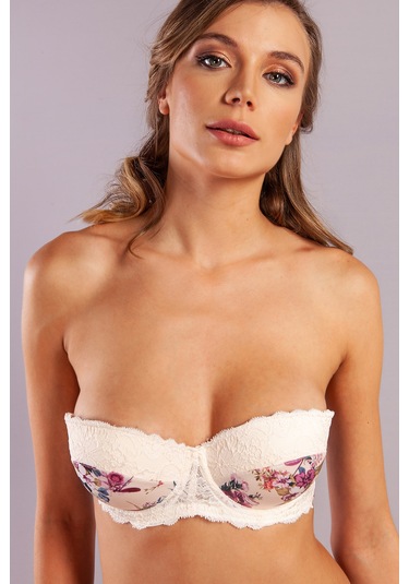 Golshan Gitana Half Push Up Bra,çiçekli Ekru Straplez Konforlu Ve Şık Sütyen Çok renkli