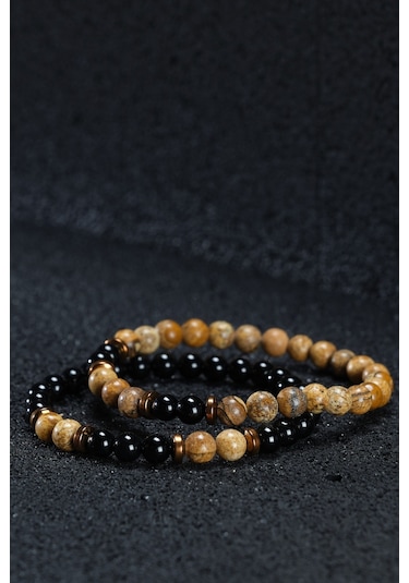 Ssilhoutte Doğaltaş Sertifikalı Çift Doğal Taş Kadın Erkek Bileklik Kombin Onix Taşı Jasper Hematit Hediye Bileklik Çok Renkli