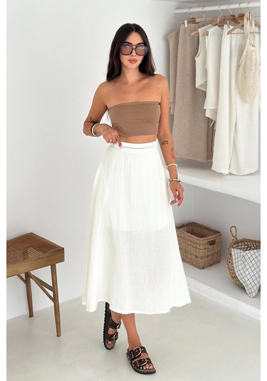 Beli Garnili Etek Beyaz Beyaz