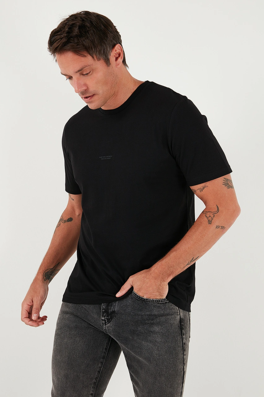 Buratti Yazı Detaylı Pamuklu Regular Fit Bisiklet Yaka Erkek T Shirt 59020203 Siyah