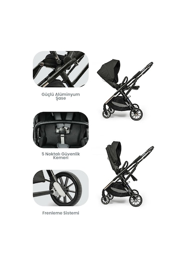 Kanz Thunder Kolay Katlanabilen Travel Sistem Bebek Arabası Oreoblack