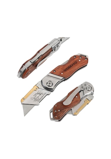 Workpro Wp211014 Ağır Hizmet Paslanmaz Çelik/ahşap Gövde Katlanır Rötuş Maket Bıçağı + 10 Adet Yedek Bıçak