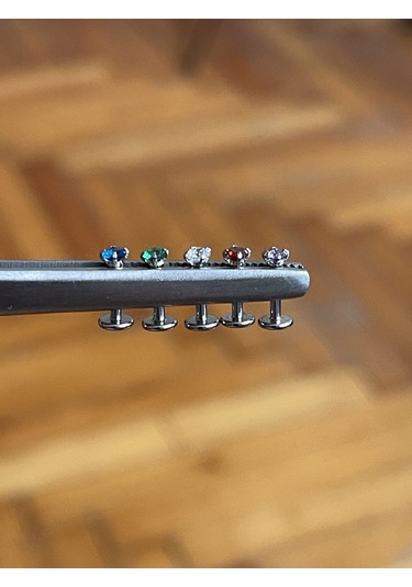 316 L Cerrahi Çelik Dudak Kıkırdak Helix Tragus Piercingi Kırmızı Taşlı Piercing Kırmızı