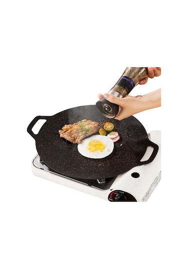 30cm Açık Hava Kamp Izgara Plakası Yapışmaz Kore Barbekü Plakası Siyah