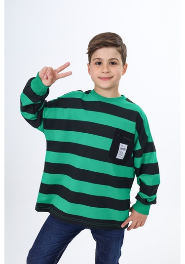 Toontoy Erkek Çocuk Çizgili Sweatshirt Yeşil