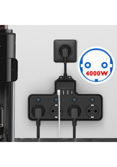 Vkemall 4000w Beyaz Avrupa Standartı 4lü Priz: 3 Usb-a + 1 Usb-c Port, 10cm Kablolu, Duvar Montajlı Çok Fonksiyonlu Soket Diğer