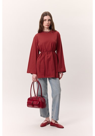 Bağlama Detaylı Oversıze Tshırt Kırmızı Kırmızı