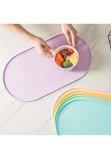 Elmpaly Pembe Kaymaz Hızlı Kurur Anti-takla Kenarlı Kedi Köpek Yemek Matı