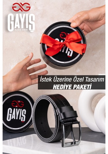 Özel Oval Kutulu Hakiki Manda Derisi Siyah Desenli Kot Pantolon Kemeri Hediyelik Çeyizlik Kemer Siyah