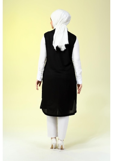 Kadin Buyuk Beden Petek Kumaş Cepli Fermuarlı Düğmeli Yelek 001