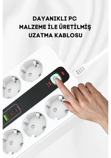 Pro P11 6x Priz 3000w Termal Akım Korumalı 4x Usb 2x Type-c Girişli Çoklu Priz 0.2 M