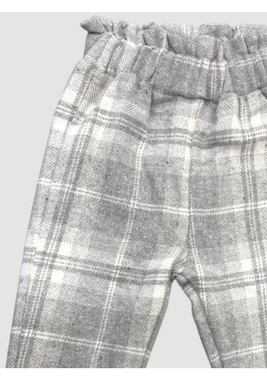 Çikoby Kız Çocuk Bel Lastikli Ekose Pantolon-13669 Gri