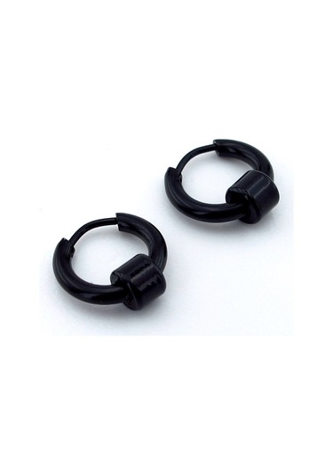 Silindir Halkali Siyah Paslanmaz Çelik Erkek Halka Küpe E982