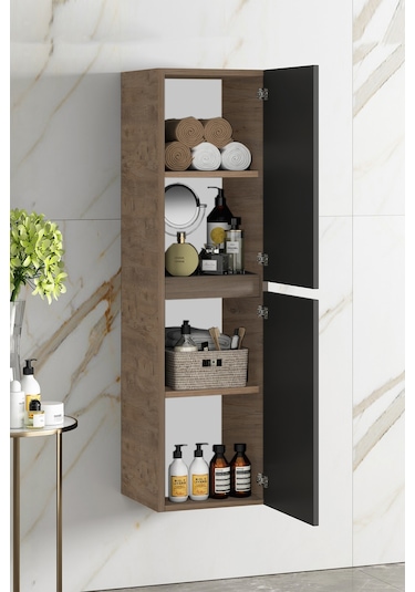 Yıldız 55+35 Cm Atlantik Çam- Antrasit Gri Mat Mdf Seramik Lavabo Antrasit - Atlantik Çam