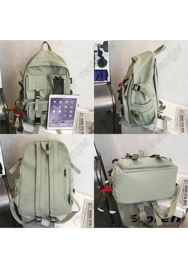 Green Çoklu Cep Sırt Çantası Erkekler Kanvas Ekleme Toka Açık Yeşil