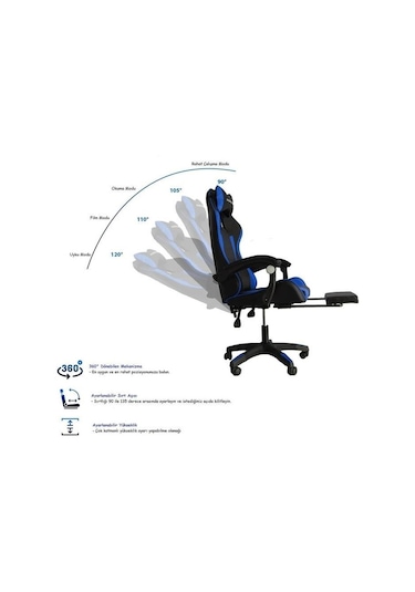 Fashcolle Blue Star Işıklı - Masaj Özellikli Oyuncu Koltuğu Mavi-siyah