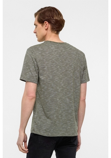 SÜVARİ Haki Regular Armürlü Bisiklet Yaka Tişört-38305 Haki