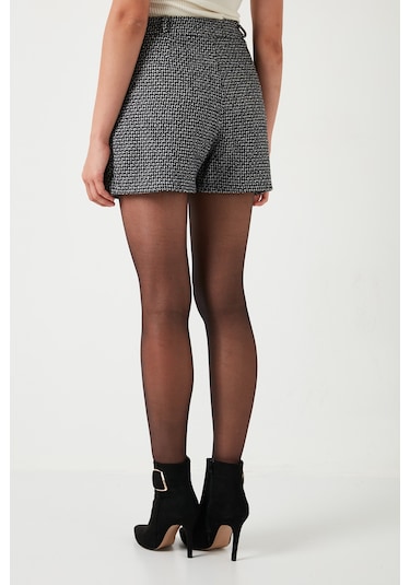 Lela Desenli Pamuklu Kışlık Mini Bayan Şort Etek 611Sr0046 Siyah