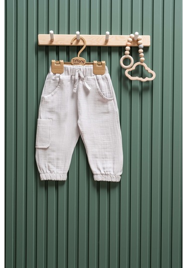 Unisex Müslin Kargo Cepli Pantolon 6 Ay 3 Yaş %100 Pamuk