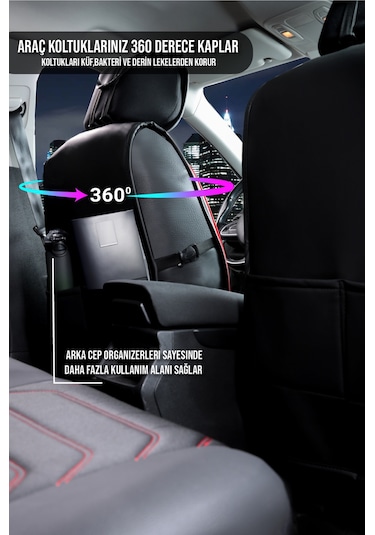 Kia Sportage Yeni Lüx Deri Oto Koltuk Kılıfı Ön Arka Takım Antalya Serisi Siyah Kırmızı