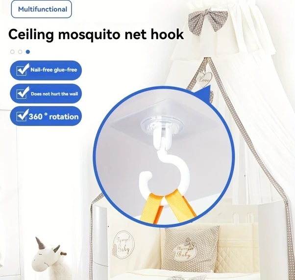 Xuweiwei Siyah 360 Derece Dönen Tavan Kancası Çizilmeyecek Deliksiz Kendinden Yapışkanlı Sivrisinek Filesi Askısı Siyah