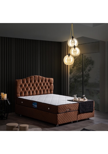 Setaymobilya Baza, Zümrüt Açık Kahve Çift Kişilik Baza +Başlık+Orthosoft Yatak
