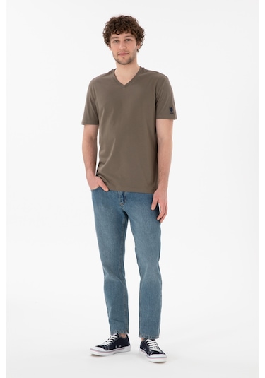 U.S. Polo Assn. Erkek Regular Fit  V Yaka Vizon Basic Tişört 50305858-VR052
