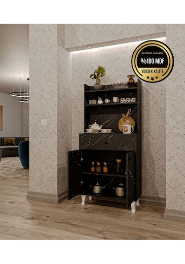 Dekorfim Çok Amaçlı Airfry Dolabı Kahve Köşesi Siyah