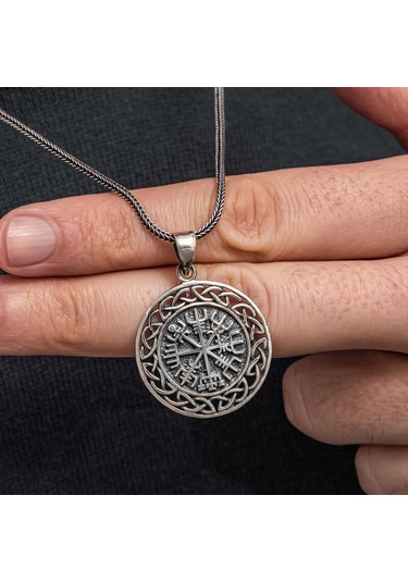 Gümüş Viking Pusula Erkek Kolye