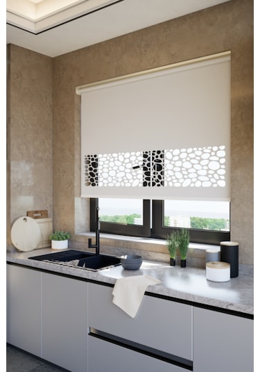 Lazer Kesim Mat Stor Perde, Lazer Kesimli Klasik Serisi, C-121001 Beyaz Renk