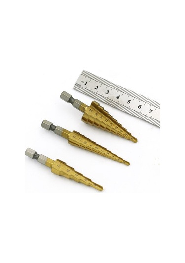 Ccgloball 3-12mm/4-12mm/4-20mm Hss Düz Yuvası Adım Matkap Ucu Titanyum Kaplamalı Ahşap Metal Delik Çekirdek Konik Matkap Aracı Seti