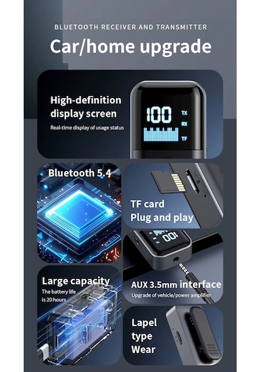 M20 Bluetooth 5.4 Alıcı Verici: Kablosuz Ses Devrimi 10m Menzil, Tf Kart, Aux