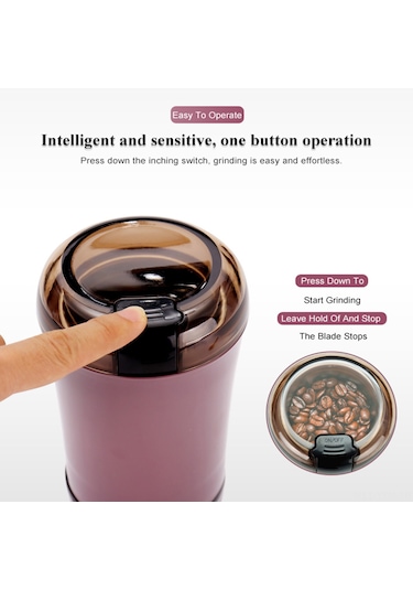 Geeksen Pembe Elektrikli Kahve Değirmeni - Fıstık, Tohum, Baharat Öğütücü - Eu Plug - Ayarlanabilir Öğütme Ayarları - Paslanmaz Çelik Bıçaklar Pembe