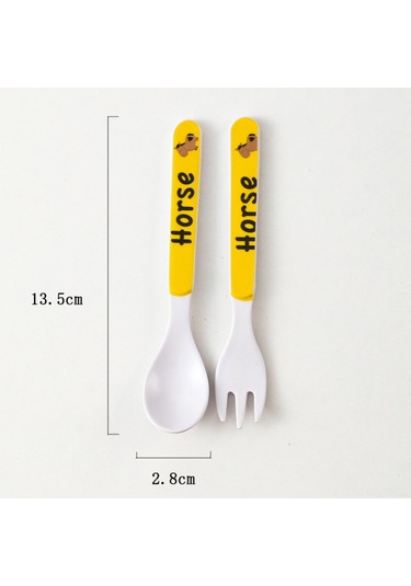 Maiyame Bebekler İçin Bambü Lifli Yeme Öğrenme Seti - Yumuşak Korkuluk Ve Çatalla, Güvenli Ve Sevimli Karikatür Desenli Çok Renkli