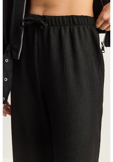 Shade Kadın Geniş Paça Krinkıl Örme Pantolon 4108 60283847 - Siyah
