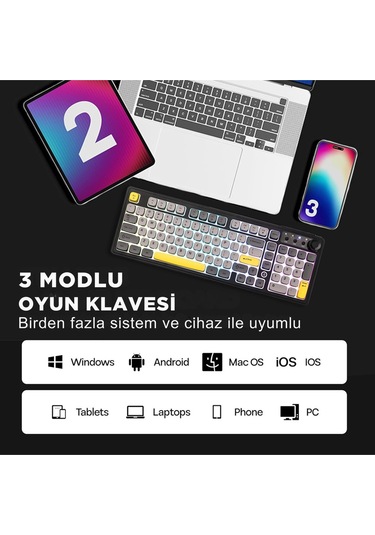 Af98 Plus Membran Oyuncu Klavyesi-4000 Mah Batarya-bluetooth 5.0/2.4g/usb-c, Rgb