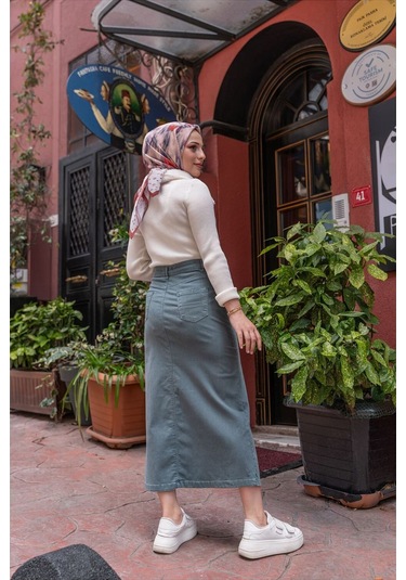 Ara Boy Likralı Gabardin Etek Mavi