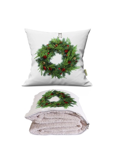 Ökse Otu Baskılı Dekoratif Yastık Kırlent Opsiyonel Battaniye 2 İn 1 Çok Renkli