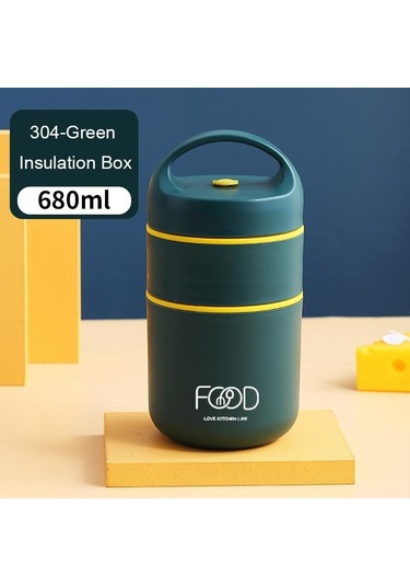 Yeşil 304 Paslanmaz Çelik Vakum Termal Öğle Yemeği Kutusu 680 Ml