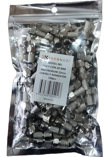 Contalı F Konnektör Rg6 Premium 22mm 100adet