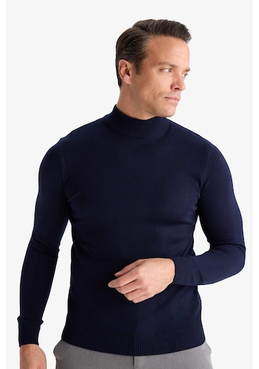 Defacto Slim Fit Dar Kesim Balıkçı Yaka Basic Düz Triko Kazak R1127AZ2WNNV207 Lacivert