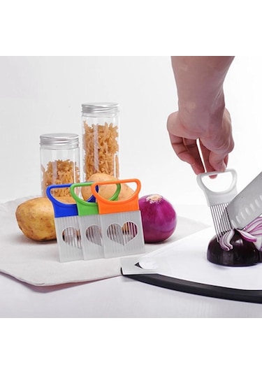 Beyaz 1/2 Adet Paslanmaz Çelik Meyve Gadget Kullanışlı Paslanmaz Çelik Soğan Tutucu Patates Güvenlik Pişirme Araçları Dilimleme Kesme Yardımı 1 Beyaz
