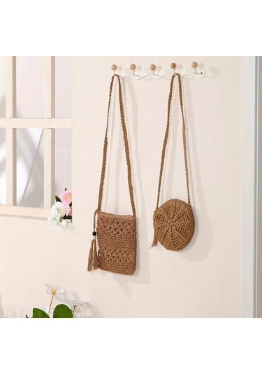 Chuangyinshop 1 Adet El Yapımı Bohem Çapraz Sırt Çantası - Bej Kare Sabit Kayış Bej