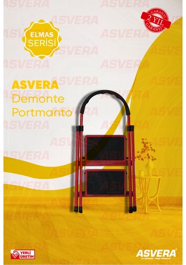 Elmas Serisi Carnaval 2 Li Ev Tipi Katlanır Merdiven Kırmızı, Kaymaz, Hafif, Dayanıklı 1 Adet