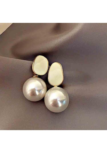 Beyaz Moda Siyah Inci Saplama Küpe Kadın Zarif Dangle Bırak Küpe Kişilik Parti Takı Beyaz