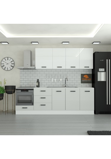 255 Cm Mutfak Dolabı Mdf Kapak Tezgah Dahil Yrkn255 100 Gümüş