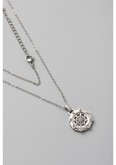 Metalik Pusula 63 Cm Çelik Erkek Kolye