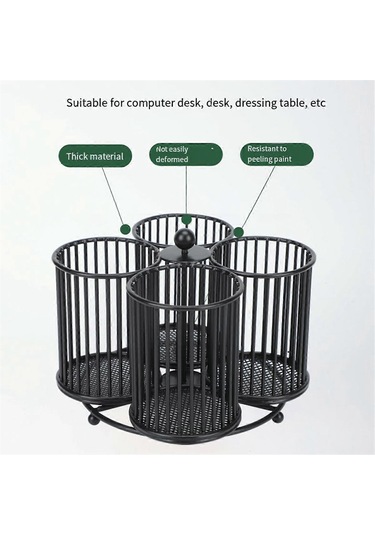 Ganzhoushop Siyah Kalemlik Düzenleyici, Metal 360 Dönen Kalem Depolama Masa Ofis Okul Makyaj Kozmetik Düzenleyici Yuvarlaksiyah